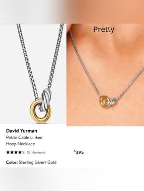 David Yurman Two-Tone Cable Linked Necklace in Silver and Gold. # 92
